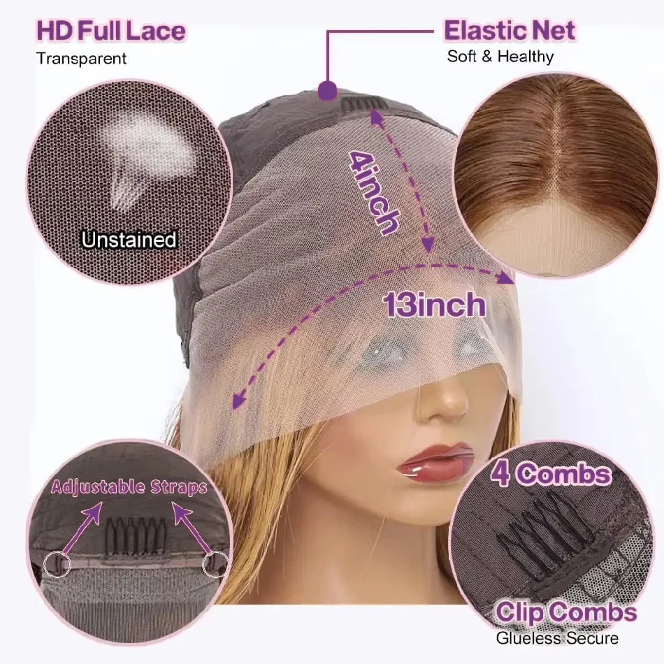 4/27 Highlight Curly Deep Wave Bob Wig – 13x4 HD Lace Front Glueless Wet & Wavy, 12 Inch