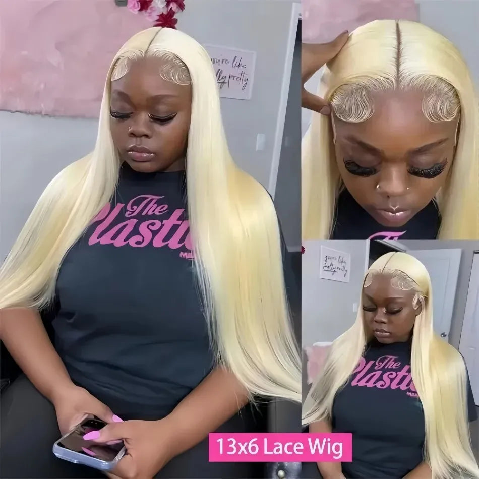 613 Blonde Straight 13x6 HD Lace Frontal Wig – 220% Density 13x4, 38 Inch Pre-Plucked
