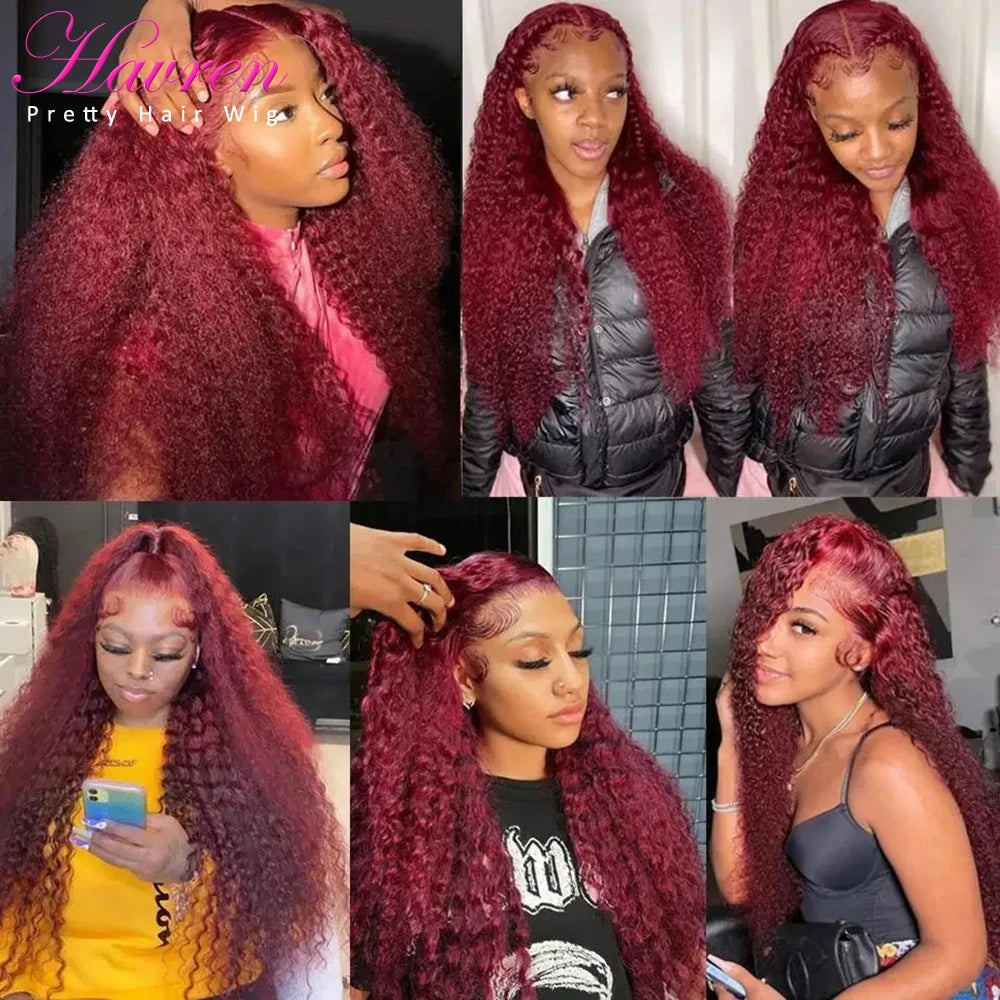 99J Burgundy Deep Wave 13x6 HD Lace Frontal Wig – Pre-Plucked Curly, 36 Inch