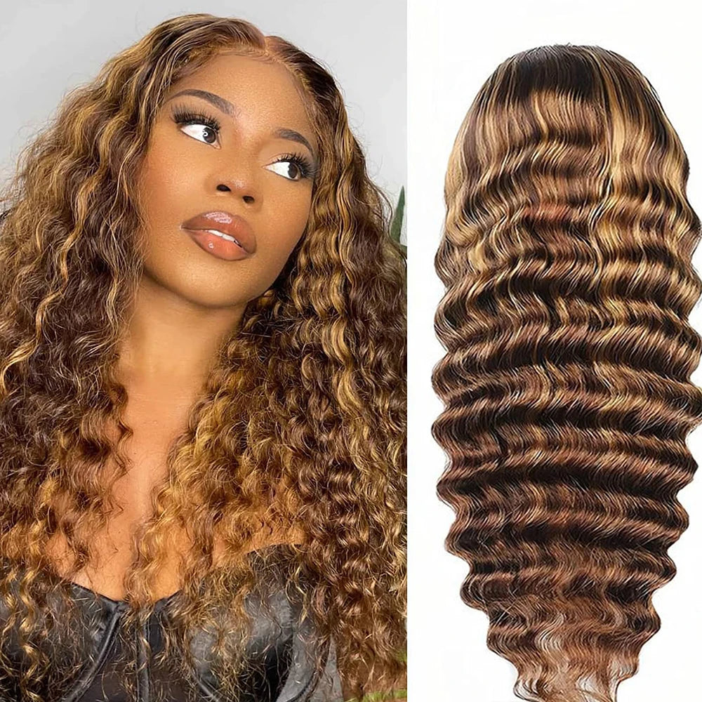 99J Burgundy Deep Wave Lace Front Wig – 250% Density Curly Wet & Wavy, 32 Inch Pre-Plucked
