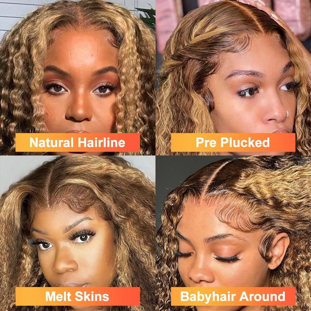 4/27 Honey Blonde Deep Wave Glueless 5x5 HD Lace Wig – Wet & Wavy Pre-Plucked, 250%