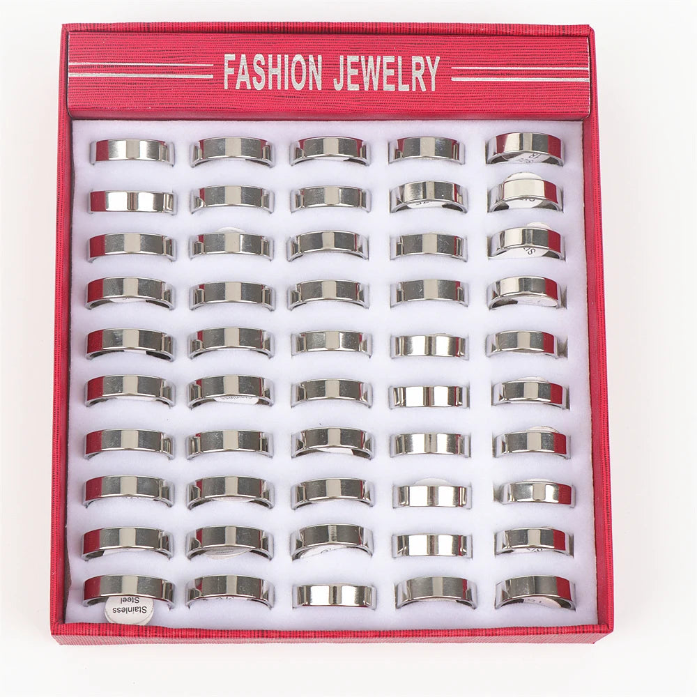 10pcs/lot Multicolor Smooth Stainless Steel Polishing Rings Width 2mm-8mm For Women Men Width 2mm-8mm
