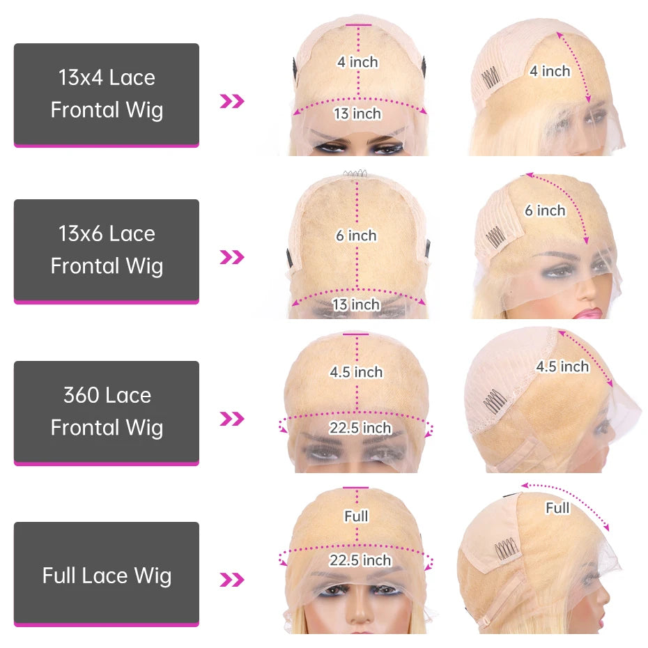 613 Blonde Bone Straight 360 HD Full Lace Frontal Wig – 13x4 & 13x6, 16–44 Inch