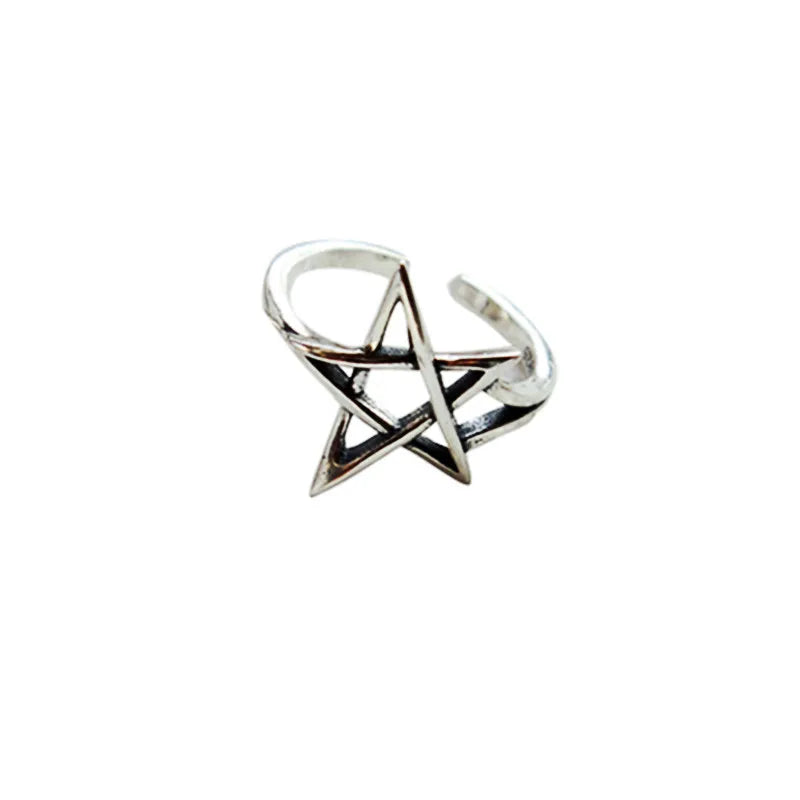 New Retro Jewelry Hollow Five-pointed Star Geometry 925 Sterling Silver Simple Women Opening Rings R311