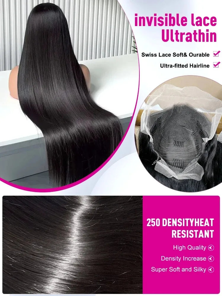 Bone Straight 360 Full Lace & HD Lace Frontal Wig – 13x4 & 13x6, 250%