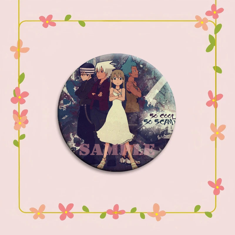 Anime Soul Eater Pins Round Creative Cartoon Badges Handmade Tinplate Brooches for Backpack Accessorys Exquisite Gifts