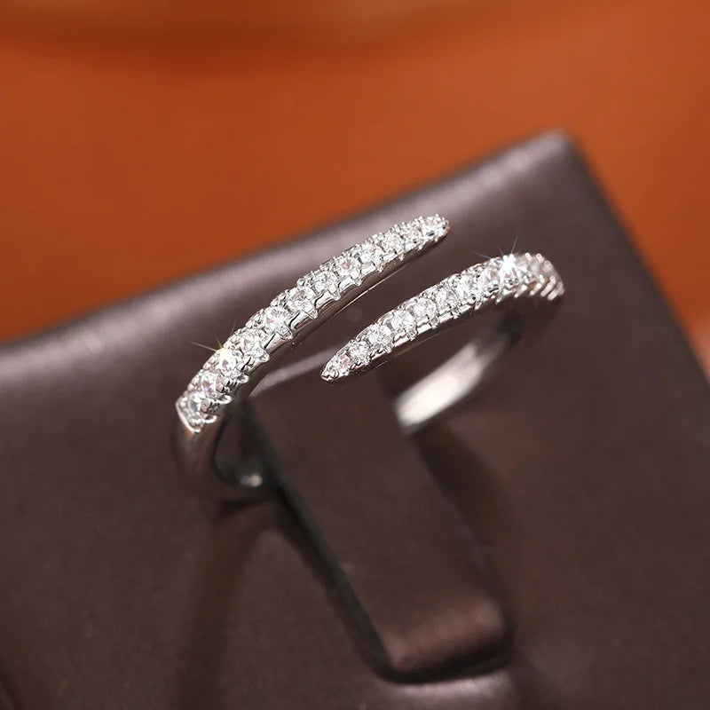 925 Sterling Silver Simple Stylish Opening Rings for Women Shiny Cubic Zirconia Finger Accessories New Trendy Delicate Jewelry