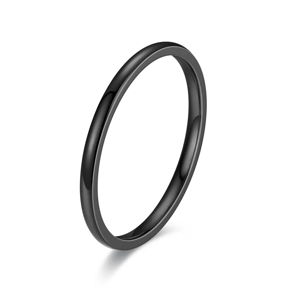 1pc 2mm Thin Classic Fashion Simple Stainless Steel High Polished Rings For Women Men Couple Finger Rings Jewelry Size 5 To 13