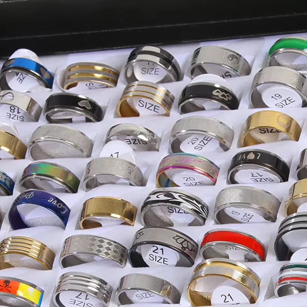 Mens Womens Stainless Steel Rings Fashion Jewelry Party Gift Wedding Rings Mix Style Wholesale 100pcs/Lots