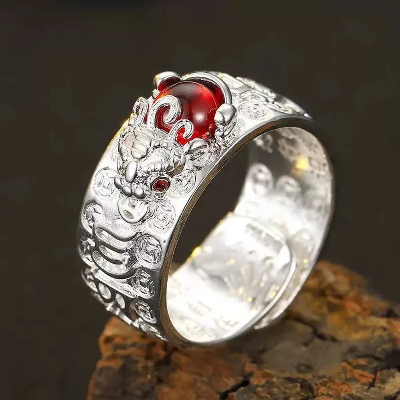 Chinese Feng Shui Pixiu Ring Silver Plated Copper Coins Adjustable Rings for Women Men Amulet Wealth Lucky Jewelry Birthday Gift