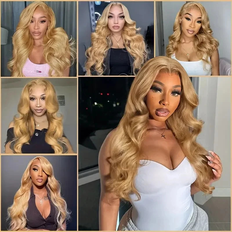 Honey Blonde #27 Body Wave 13x6 HD Lace Frontal Wig – 250% Density Pre-Plucked