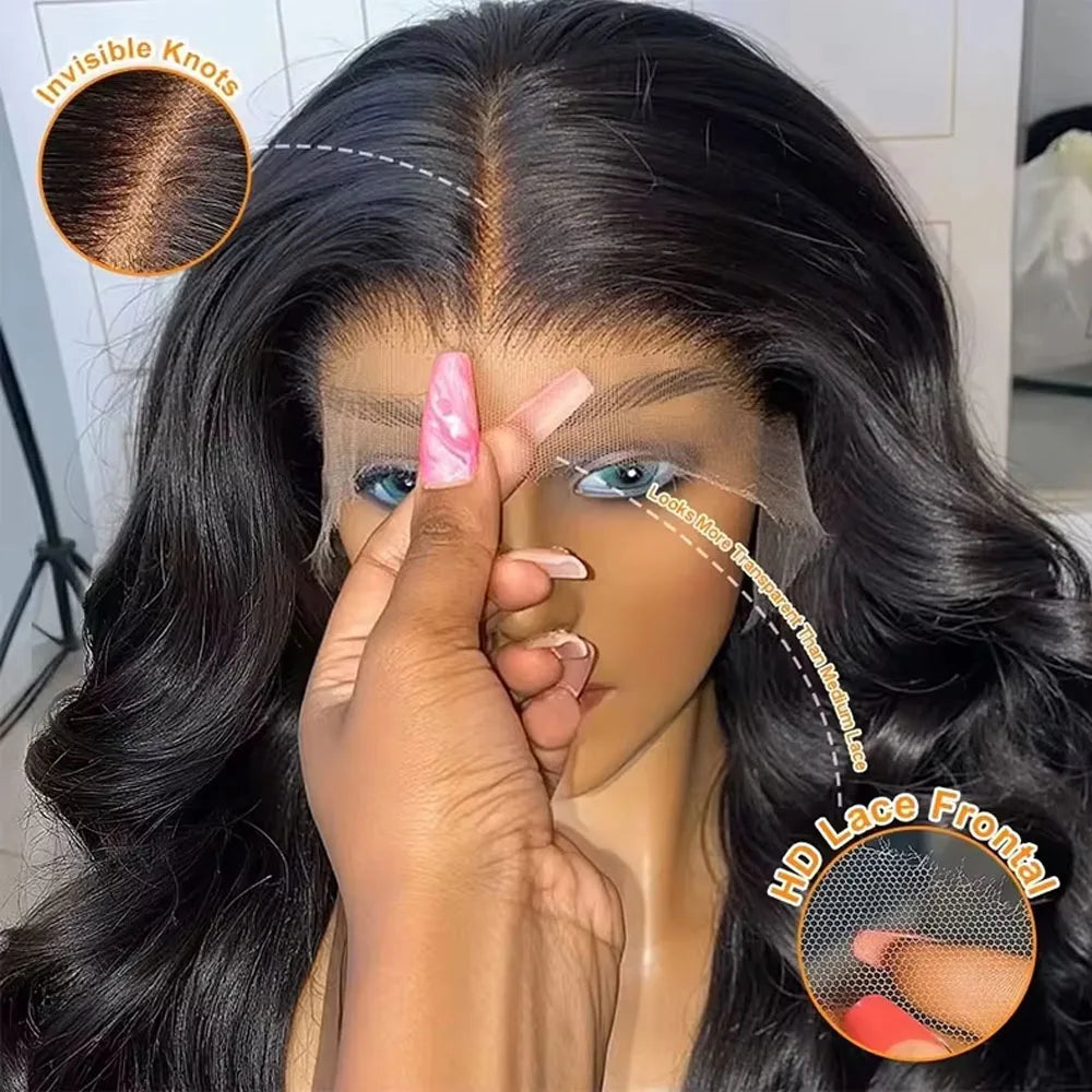 Natural Black Body Wave 13x6 Lace Front Wig – Glueless Pre-Plucked, 250% Density