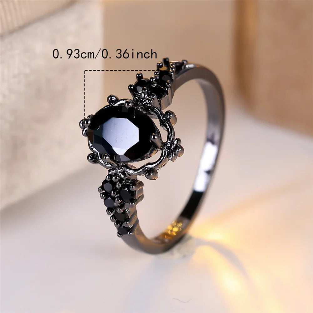 Luxury Female Balck Oval Zircon Stone Wedding Jewelry Promise Love Engagement Rings For Women