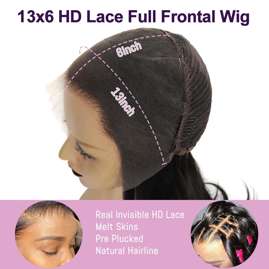 Jet Black Straight HD Full Frontal Lace Wig – Pre-Plucked 13x6 Melt-Skin Finish