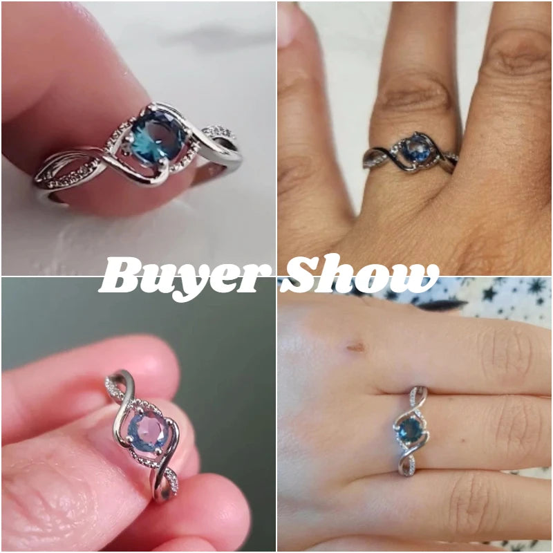 Huitan 2022 Modern Design Women's Wedding Rings Charming Blue Cubic Zirconia High Quality Silver Color Ring Engagement Jewelry