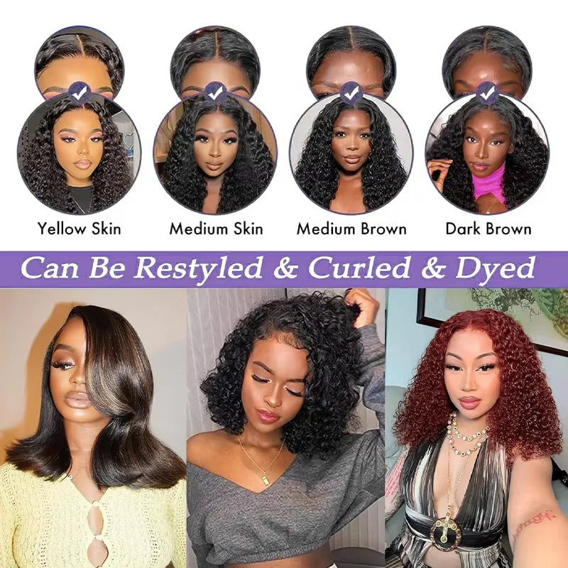 Short Deep Wave Glueless Bob Wig – 10 Inch 5x5 HD Lace Closure, 250% Density