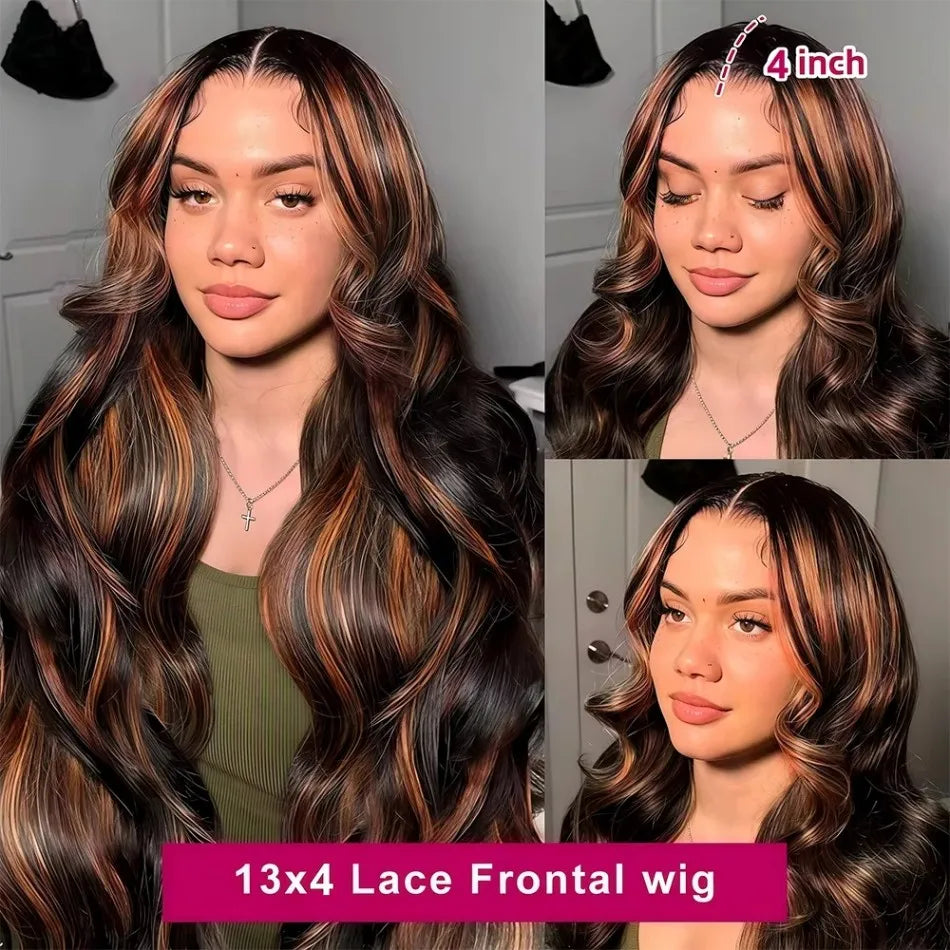 Ginger Orange Highlight Body Wave Lace Wig – 13x6 HD Pre-Plucked with Baby Hair, 250%