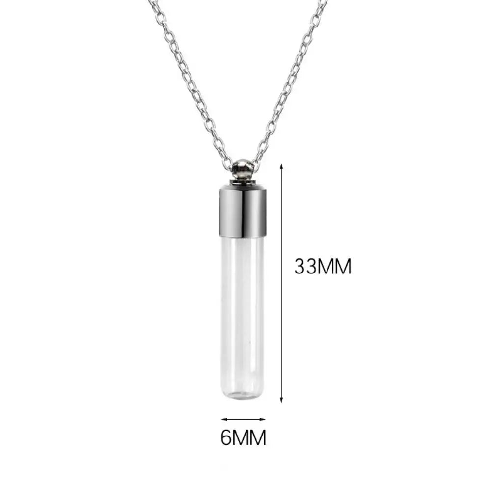 Portable Ashes Holder Glass Bottle Necklace with Chain Fillable Wishing Bottle Keepsake DIY Perfume Vial Pendant