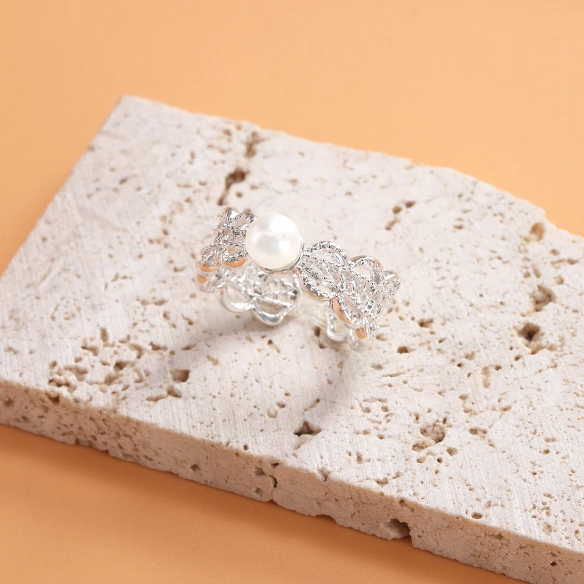 VENTFILLE 925 Sterling Silver Flower Lace Ring Korean Fashion Opening Inlaid CZ Adjustable Rings Valentine's Day Gift