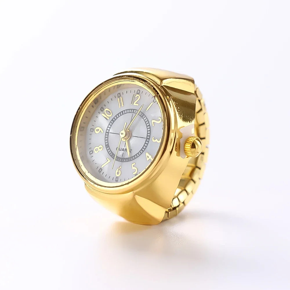 Punk Mini Quartz Watch Clock Finger Rings for Men Women Stainless Steel Elastic Strap Punk Couple Roman Ring Jewelry Gifts