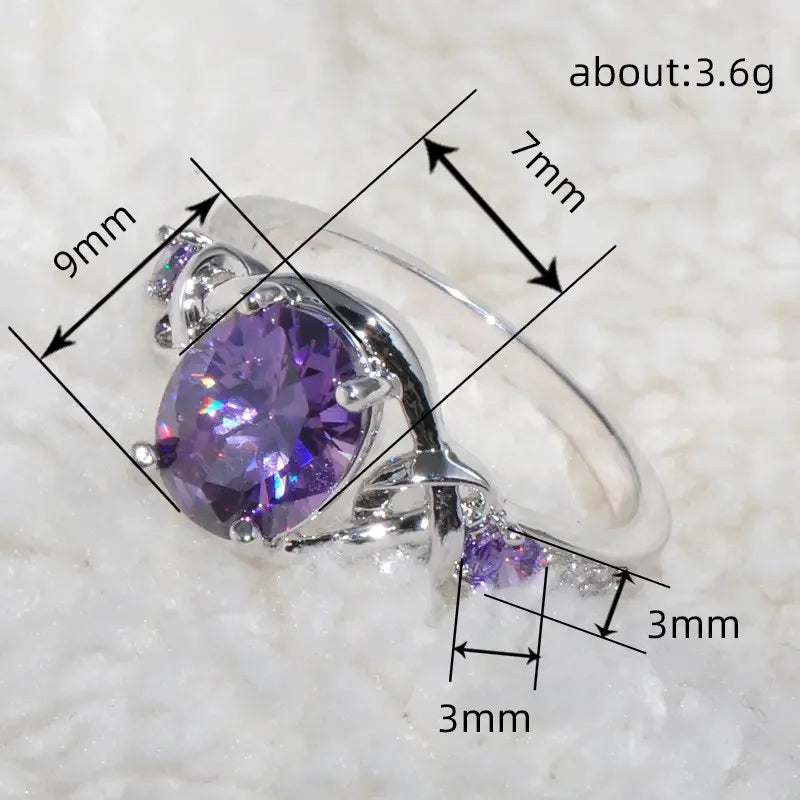 925 Sterling Silver Purple CZ Rings for Women Luxury Elegant Engagement Wedding Anniversary Party Accessories
