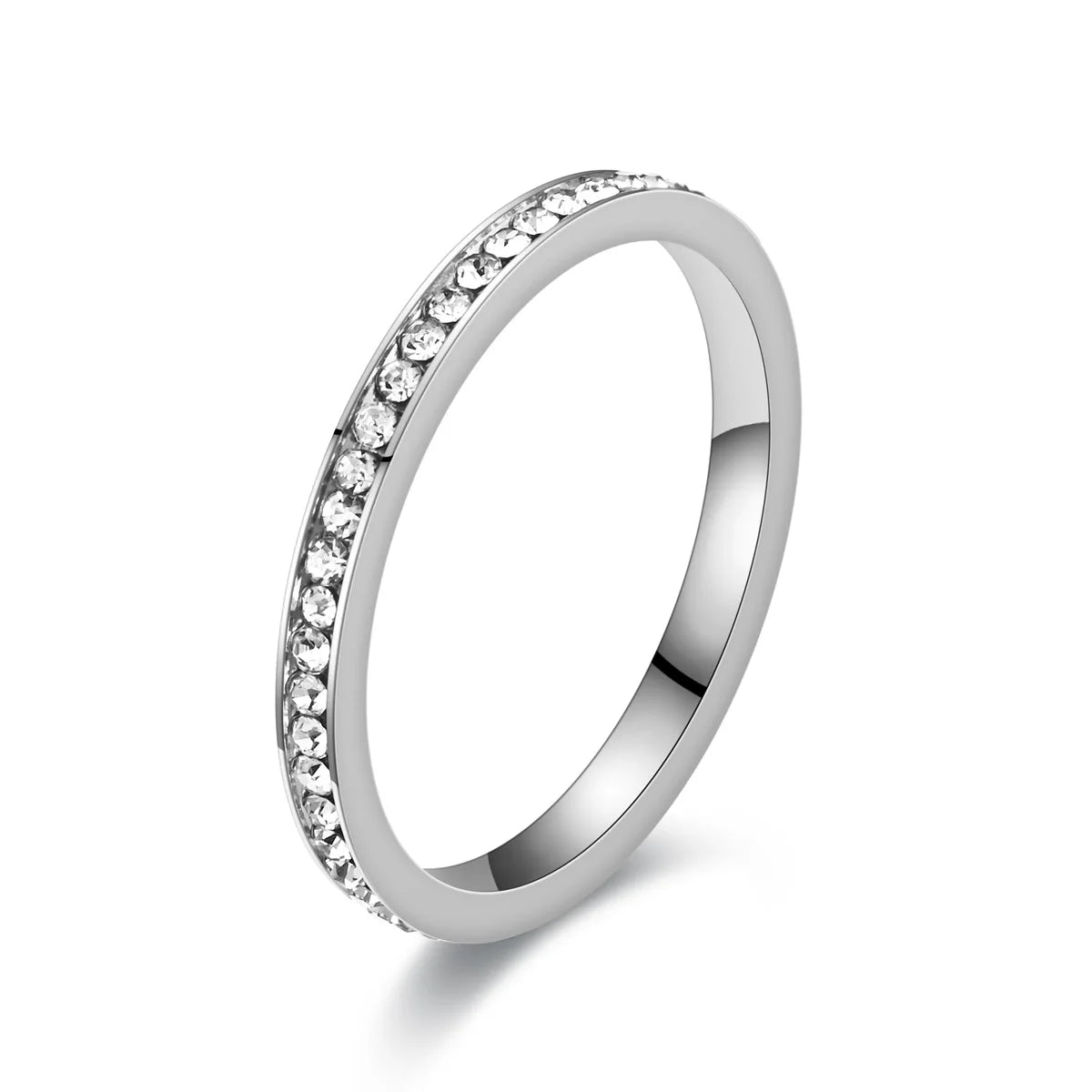 2mm Iced Out Bling Ring Female Silver Plated Stainless Steel Cubic Zircon Wedding Engagement Rings for Women Jewelry Gift