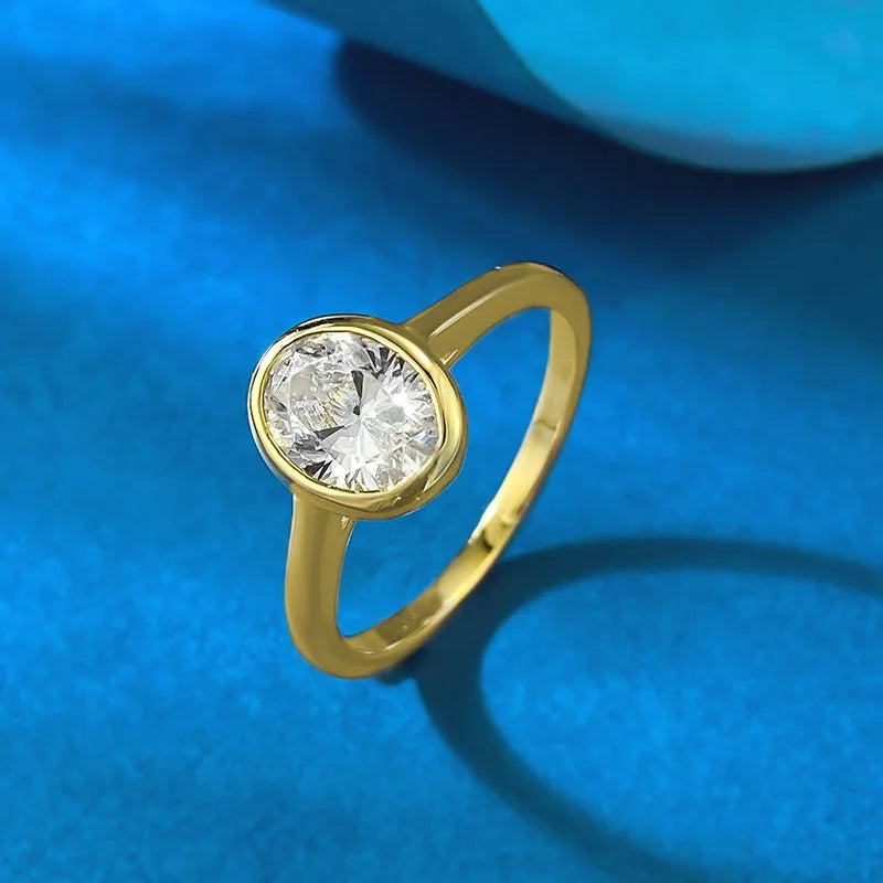 LYEE CYEE Cocktail 3ct Oval Cut Moissanite Ring 925 Sterling Silver Engagement Solitaire Rings for Women Gold Plated Anniversary Gifts