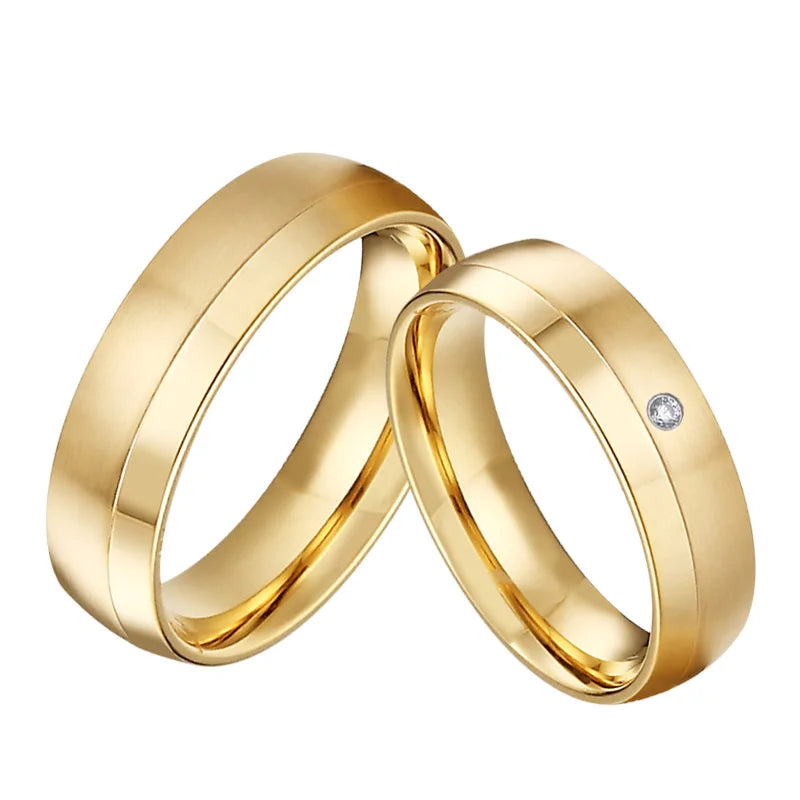 2pcs 18k Gold Plated Wedding Rings Set for Couples Europe Stardand Surgical Stainless Steel Fashion Jewelry Lovers Alliance
