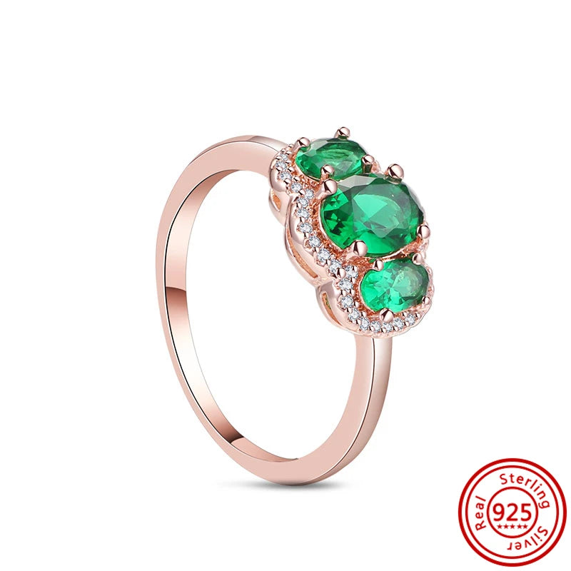 925 Sterling Silver Original Rose Gold Plated Fashion Women Ring Flower Green Zircon Design Jewelry Exquisite Wedding Gift Rings