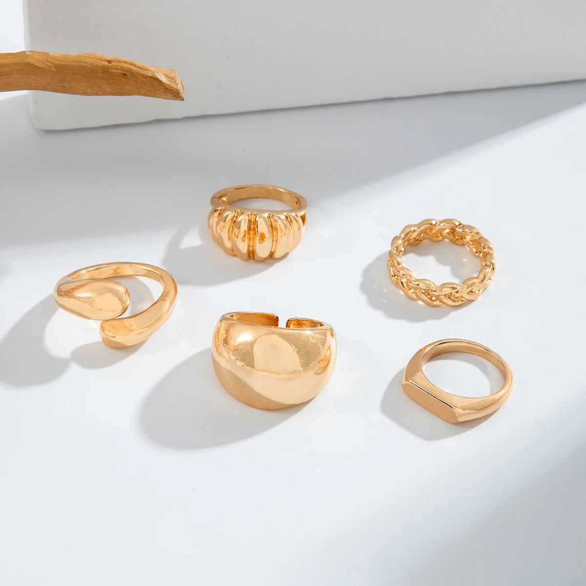 Tocona Fashion Gold Color Chain Pattern Ring Sets for Women Classic Lrregular Rings Jewelry Party 5pc/set кольца 26471