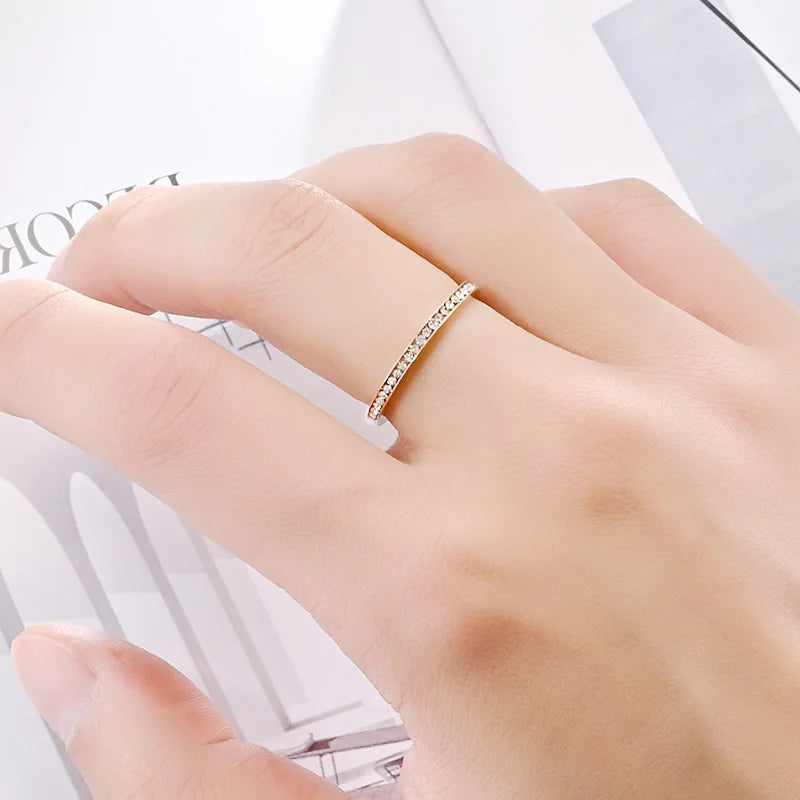 Fashion Zircon Chain Rings For Women Gold Silver Color Elegant Finger Ring Female Korean Wedding Jewelry Gift