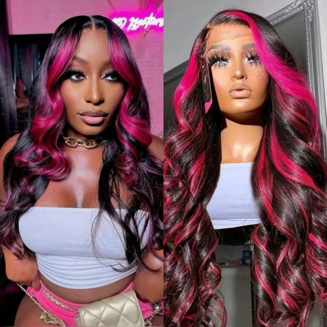 1B/Pink Ombre & Dark Purple Highlight Body Wave HD Lace Frontal Wig – 13x4 & 13x6, 250%