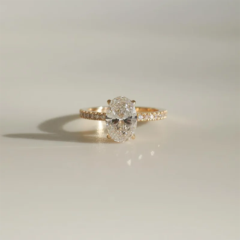 Minimalist 1-3ct Oval Cut Moissanite Half Eternity Engagement Ring 925 Sterling Silver for Woman Girl Gold Plated Handmade Rings