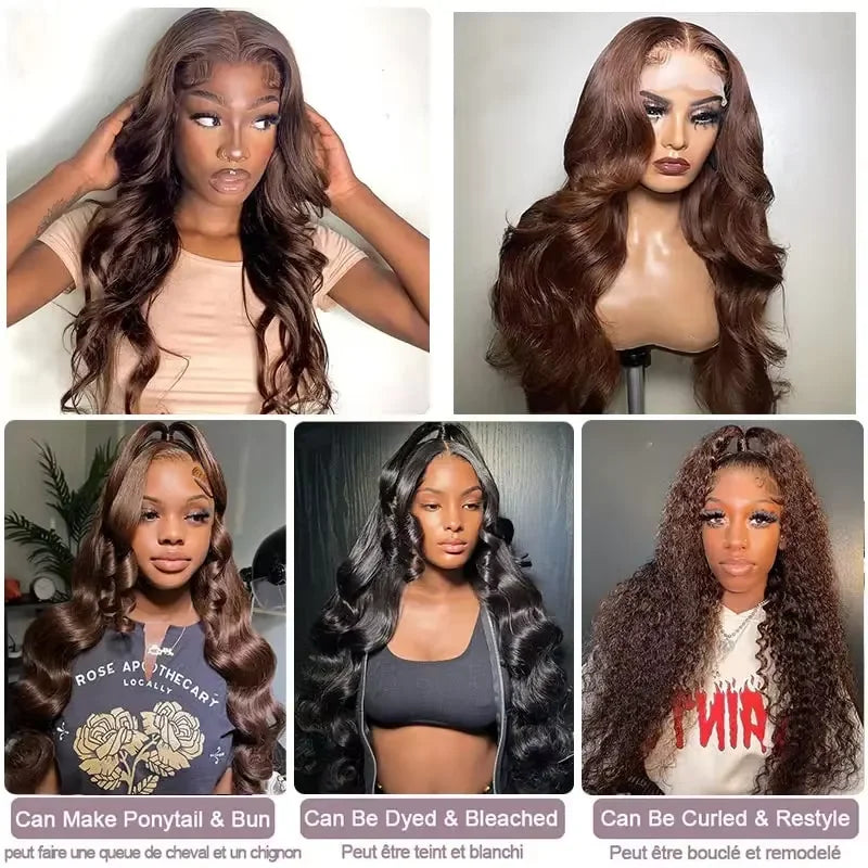 Chocolate Brown Body Wave HD Lace Front Wig – 13x4 & 13x6, 200% Density Pre-Plucked