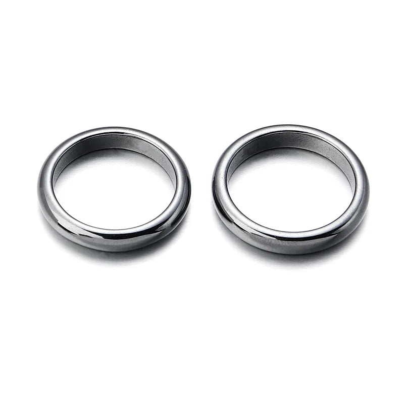 6pcs Unadjustable Black Hematite Rings For Women Men Party Club Smooth Simple Flat Wide Finger Ring Natural Stone 16mm-21mm