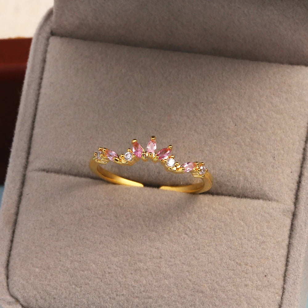 100 styles 14K Gold Plated Color Zircon Flower Crown Bow Open Ring Women Adjustable Stackable Finger Rings Wedding Jewelry Gift