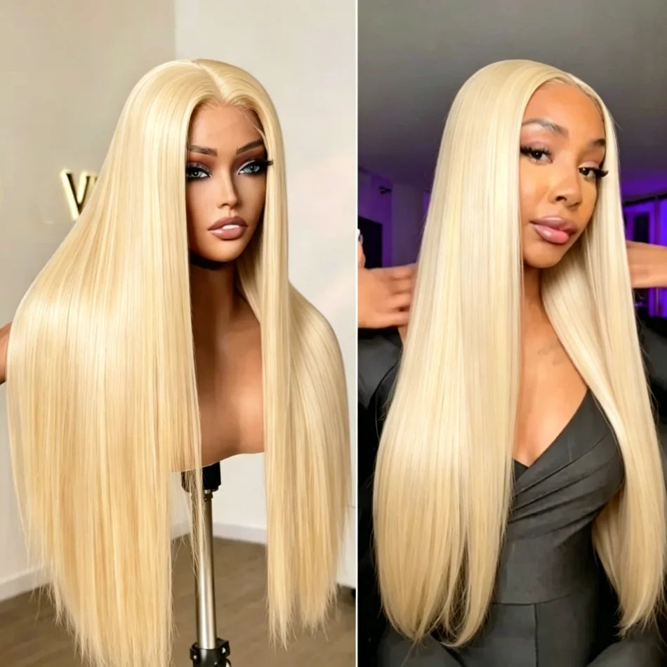 613 Blonde Straight HD Lace Frontal Wig – Pre-Colored Pre-Plucked 13x6, 200%