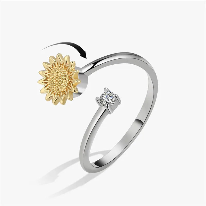 Fashion Fidget Spinner Ring Anxiety for Girls CZ Rose Flower Rotating Rings Demon Eyes Finger Ring Anti Stress Wedding Jewelry