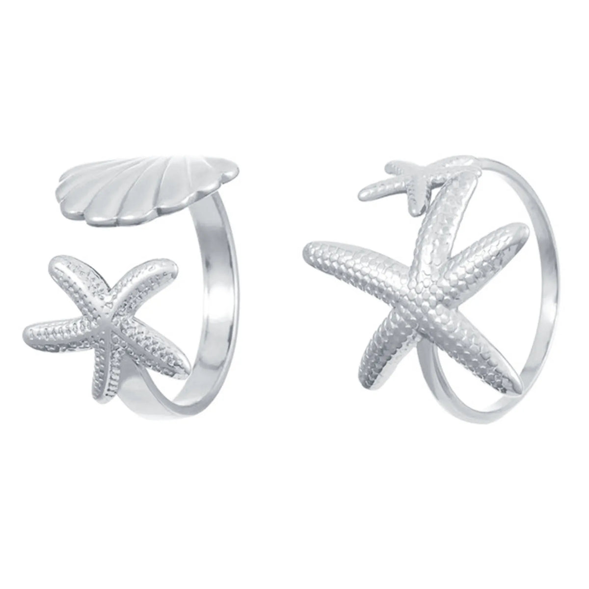 MHS.SUN Ocean Style Stainless Steel Starfish Shell Rings For Women Men Vintage Gold Plated Open Ring Summer Beach Jewelry
