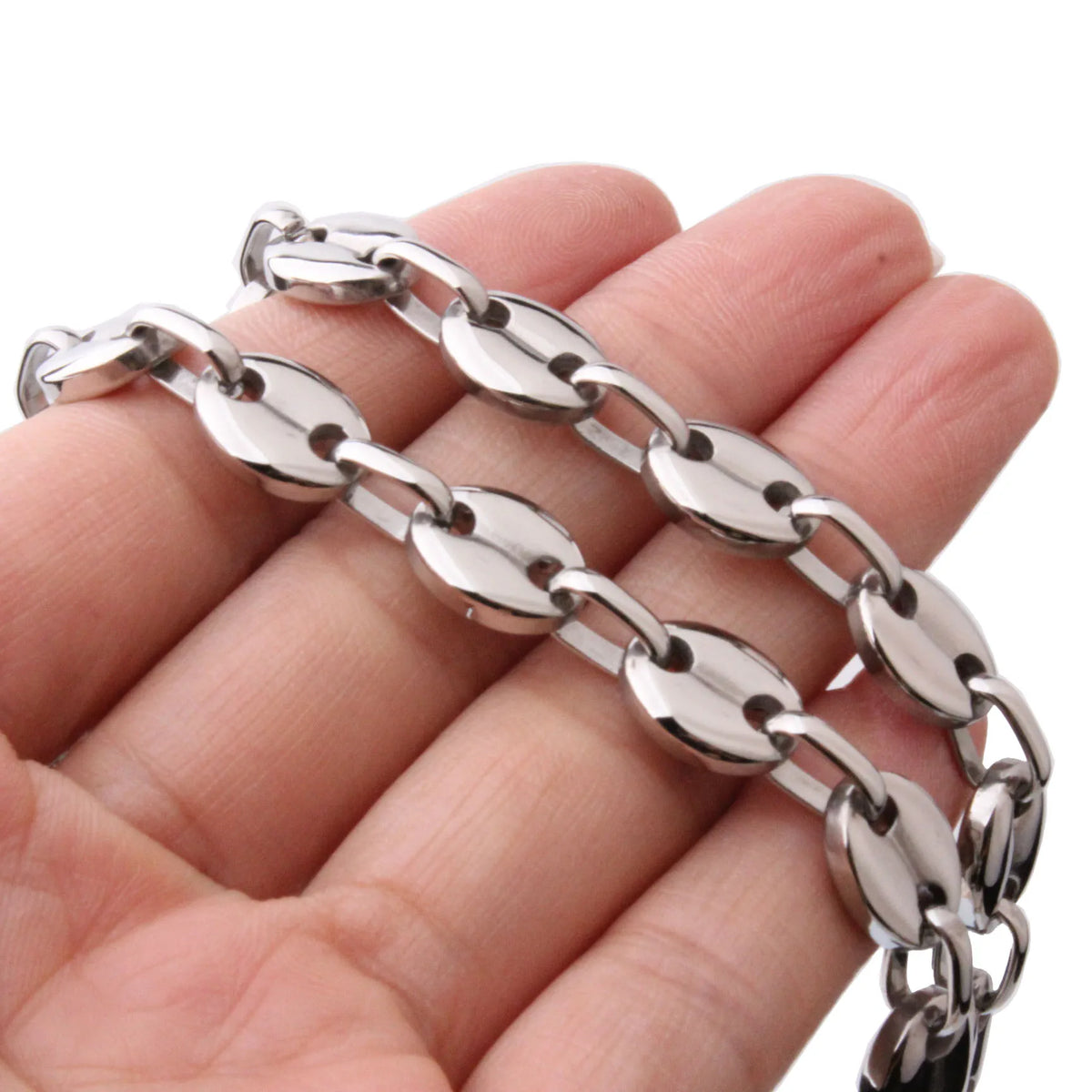7/9/11mm 7-40" High Quality Mens Womens 316L Stainless Steel Silver Gold Color Coffee Bean Beads Chain Necklace or Bracelet