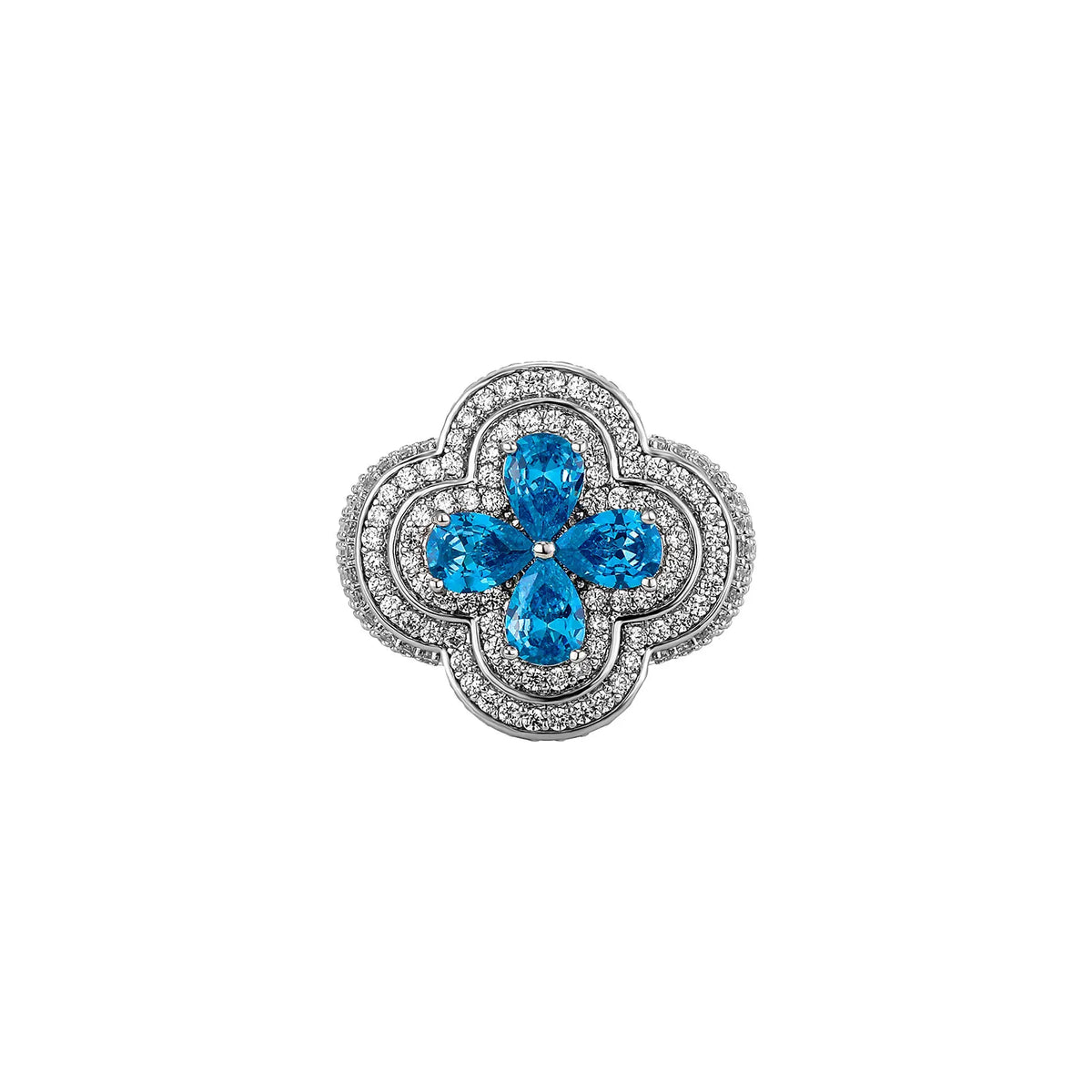 TOPGRILLZ Iced Out Colorful Four Leaf Flower Ring Bling Mirco Paved Cubic Zirconia Punk Rings For Men Women Jewelry