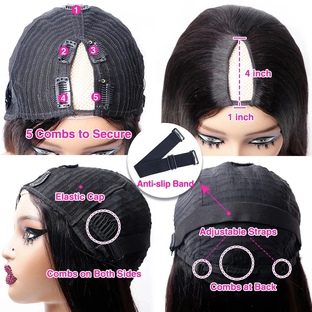 Body Wave V Part Glueless Wig – 200% Density Ready-to-Wear, 30–32 Inch Natural Color