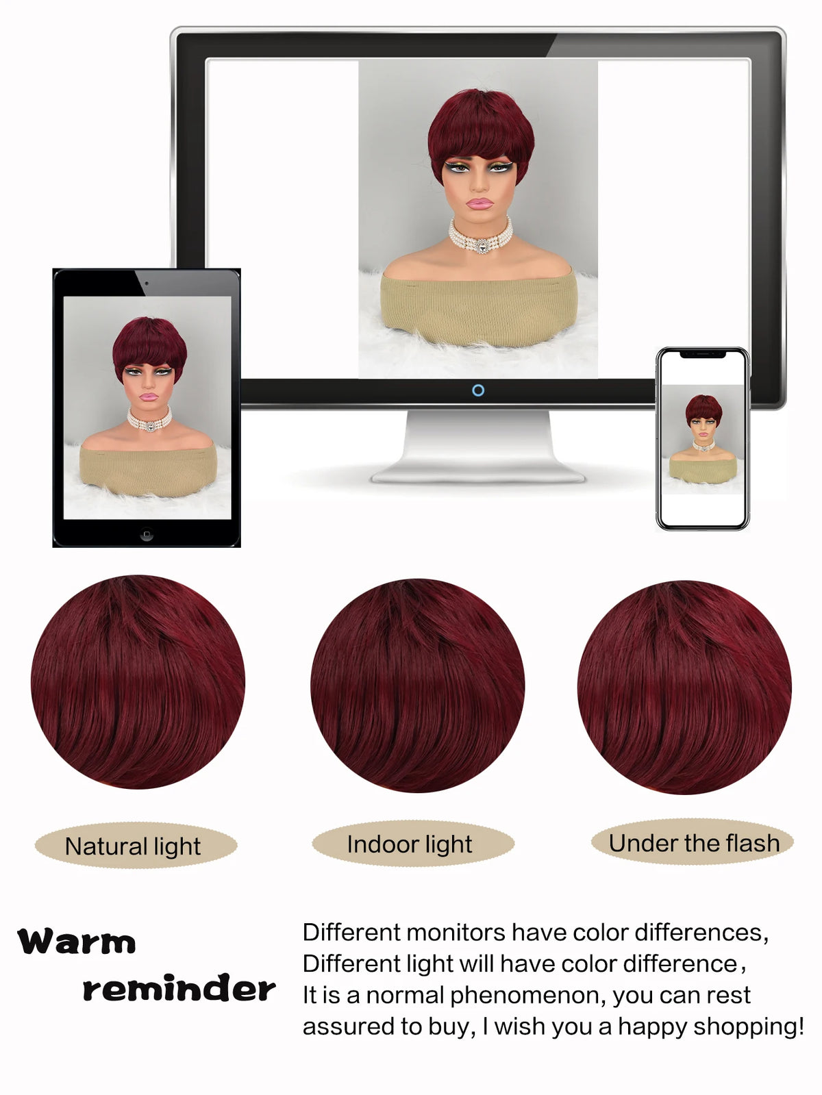 Burgundy Short Pixie Cut Synthetic Wig – Glueless Boy Cut Red Wig