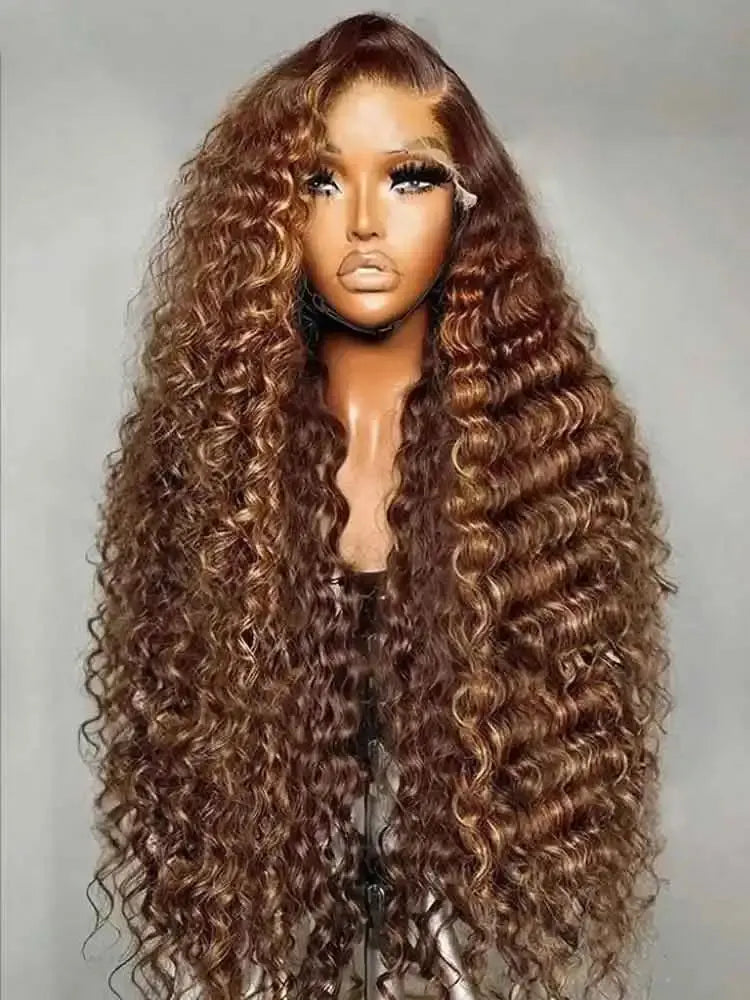 Chocolate Brown #4 Deep Wave Curly 13x4 HD Lace Frontal Wig – 5x5 Glueless, 16–34 Inch