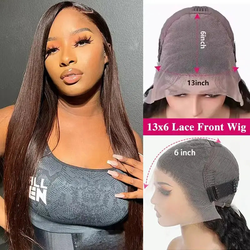 Chocolate Brown #4 Straight 13x6 Lace Frontal Wig – 34 Inch Pre-Plucked 13x4 Colored