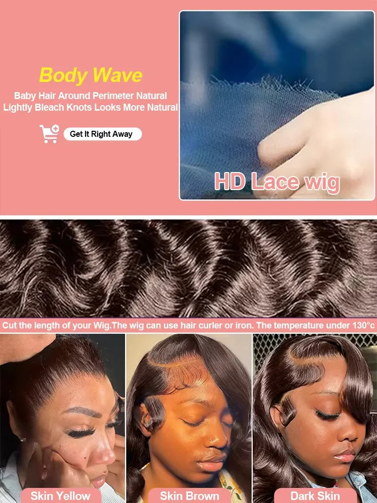 Chocolate Brown Body Wave 13x4 HD Lace Front Wig – Pre-Plucked Glueless 200%, 36–38 Inch