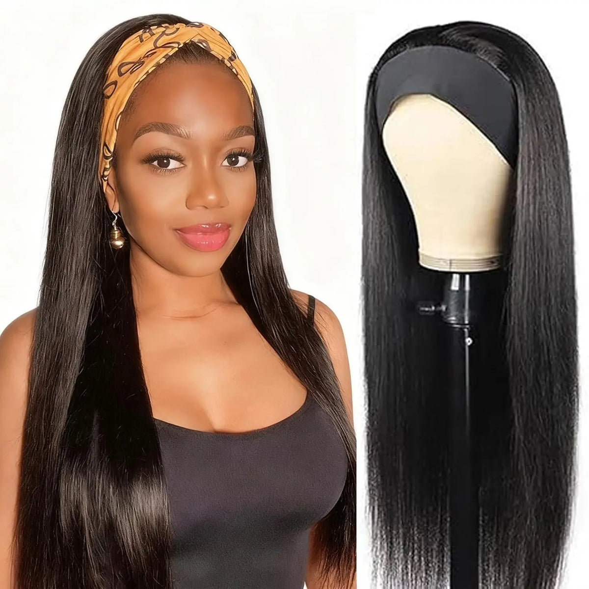 Deep Water Wave Headband Wig – Human Hair 200% Density, No Lace No Glue Beginner Friendly