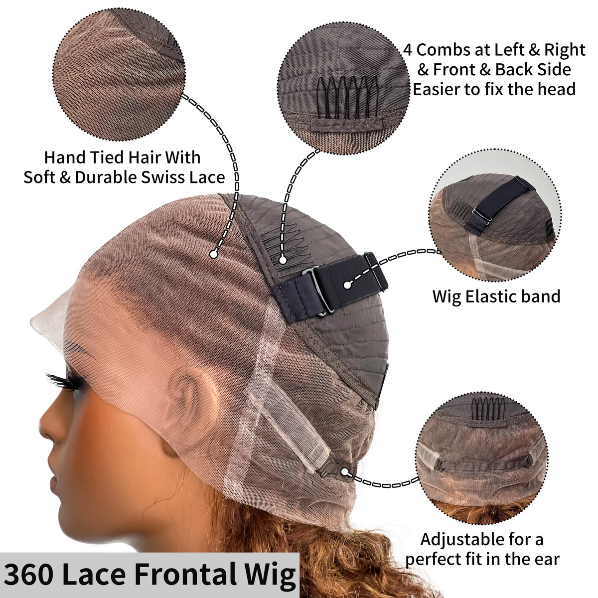 P4/27 Highlight Ombre Bouncy Curly 360 Full Lace Wig – Invisible Drawstring Glueless, 200% Density