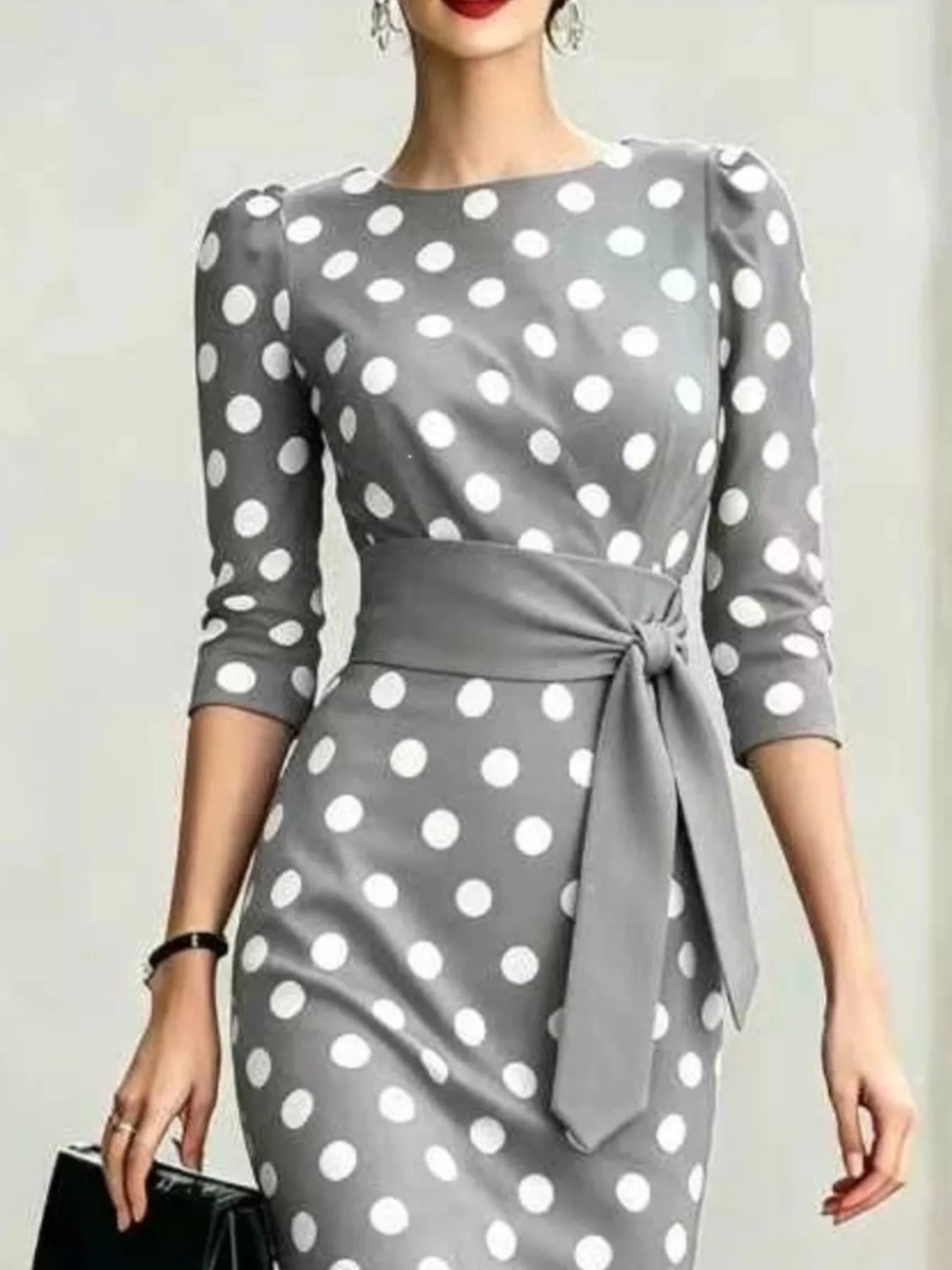 YSONA Full Size Polka Dot 3/4 Sleeve Dress Plus Size — alternate view | Women's Dress | Shop YSONA