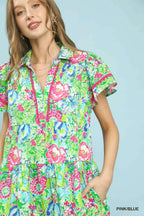 YSONA Umgee Bold Mixed Floral Tiered Midi Dress — close-up view | Women's Dress | Shop YSONA